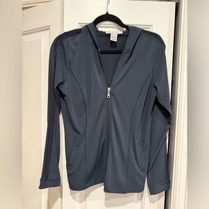 CAbi Navy Blue Zip-Up Jacket with Mesh sleeves. Size Small